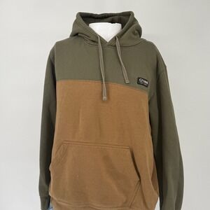 O'Neill Mens Colorblock Hoodie Olive Green Tan Fleece Sweatshirt Large
